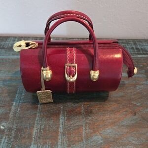 Mini Italian Purse Coin Purse Leather Round Barrel Maleci NWT Gift Burgundy